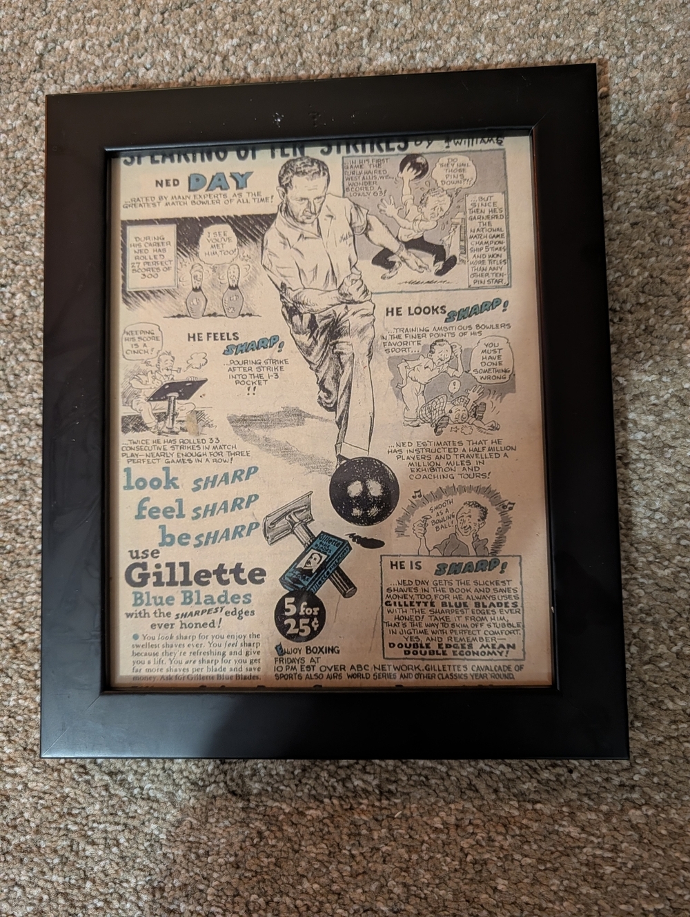 Framed Vintage Gillette Blue Blades Advertisement - Black Frame